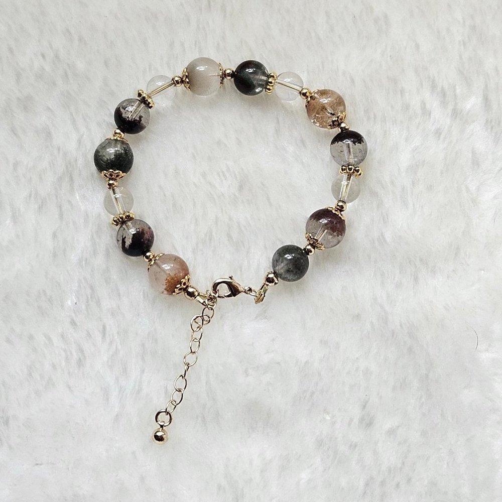 Natural Phantom Quartz & Lodolite Crystal Bracelet
